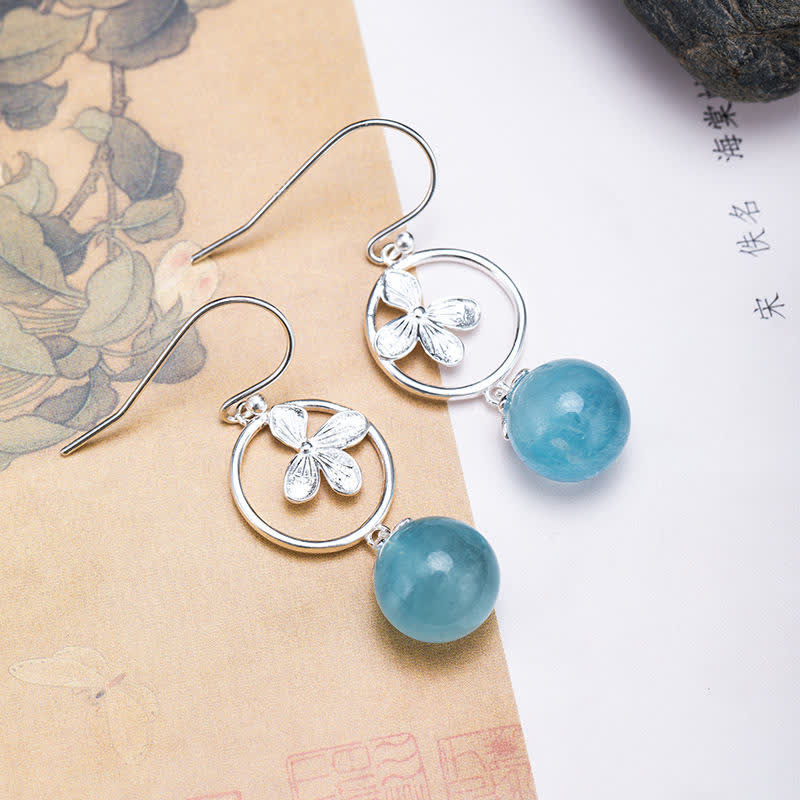 925 Sterling Silver Natural Aquamarine Leaf Flower Peace Earrings Necklace