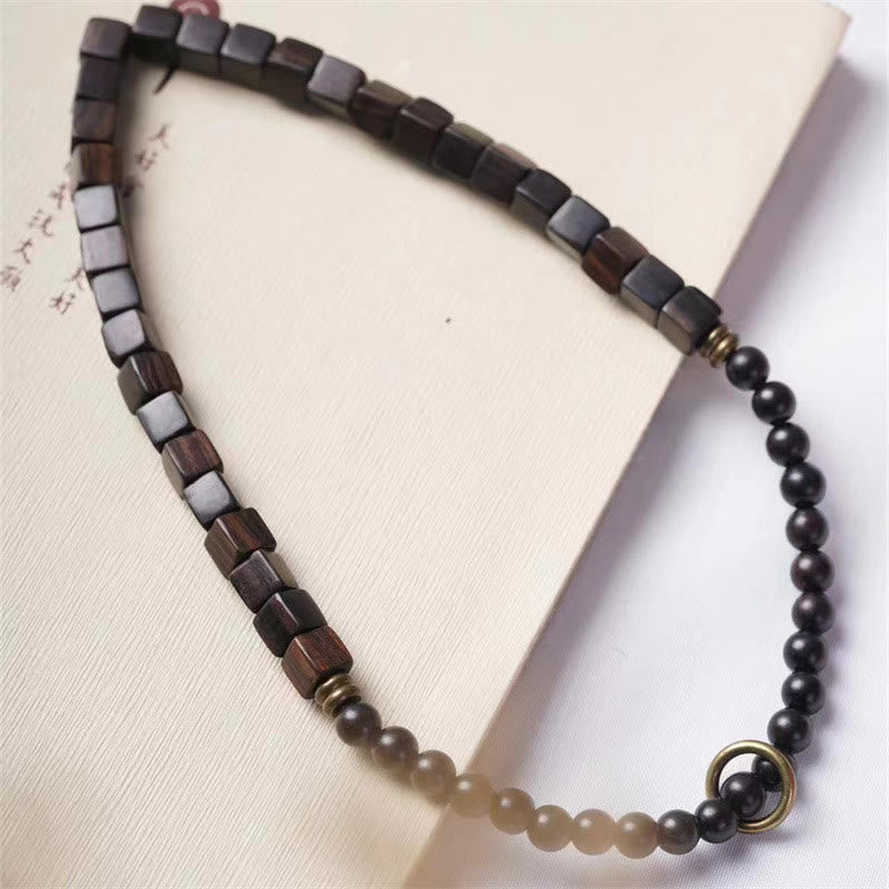 Tibet Ebony Wood Square Beads Peace Double Wrap Bracelet
