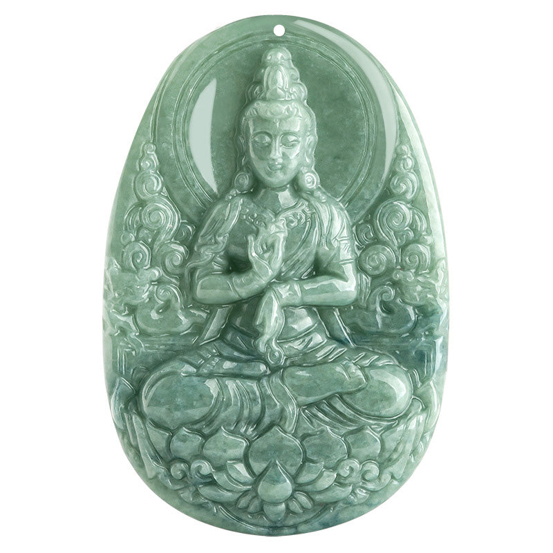 Natural Jade Avalokitesvara Amulet Wealth Necklace Pendant