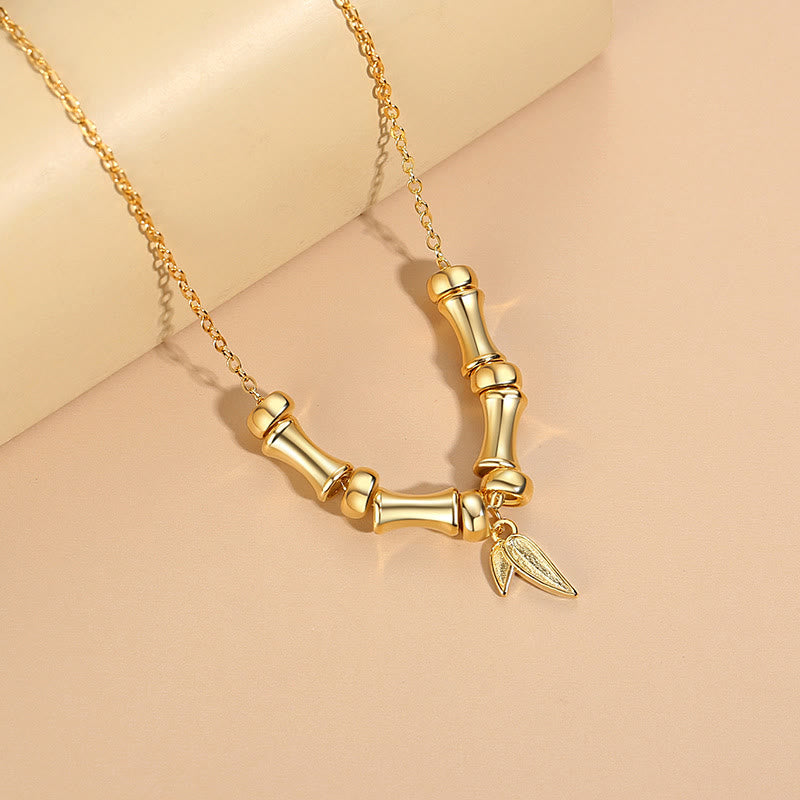 Golden Bamboo Pattern Titanium Steel Wealth Necklace Pendant