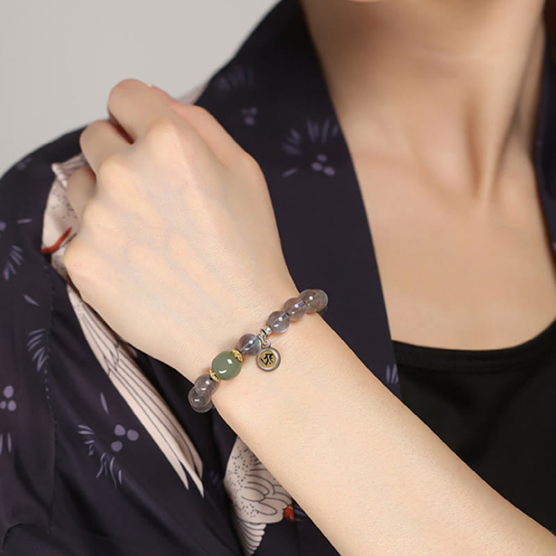 Chinese Zodiac Natal Buddha 925 Sterling Silver Natural Moonstone Hetian Jade Positive Bracelet