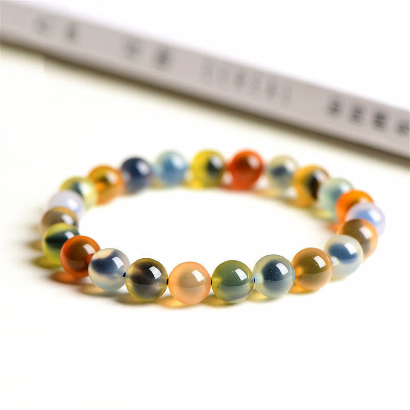 Natural Polished Candy Agate Round Bead Energy Bracelet