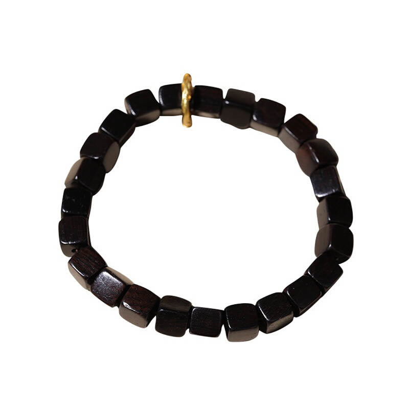 Tibetan Square Ebony Wood and Copper Minimalist Meditation Bracelet