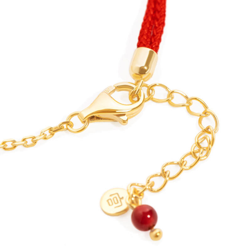 Handmade Red String Bracelet with Gold Longevity Lock and Red Agate