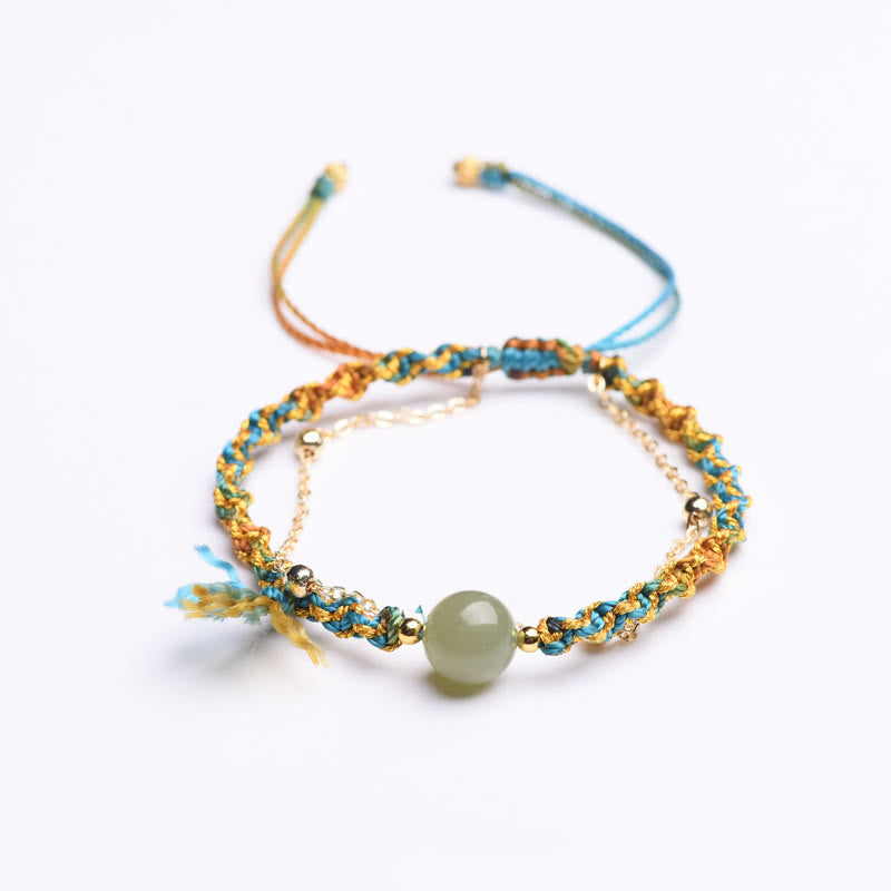 Handmade Colorful Rope & Jade Bead Double Layer Bracelet