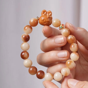 Natural Bodhi Seed Rabbit Charm Serenity Bracelet for Mindful Practice