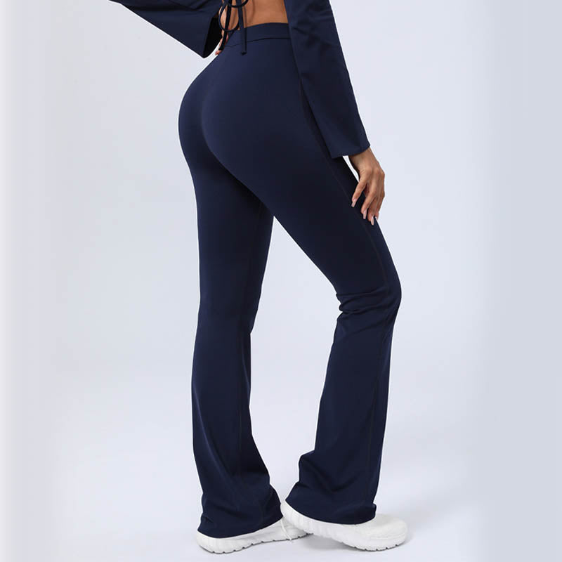 Long Sleeve Backless Strap Top Bra Flare Pants Fitness Yoga Outfit