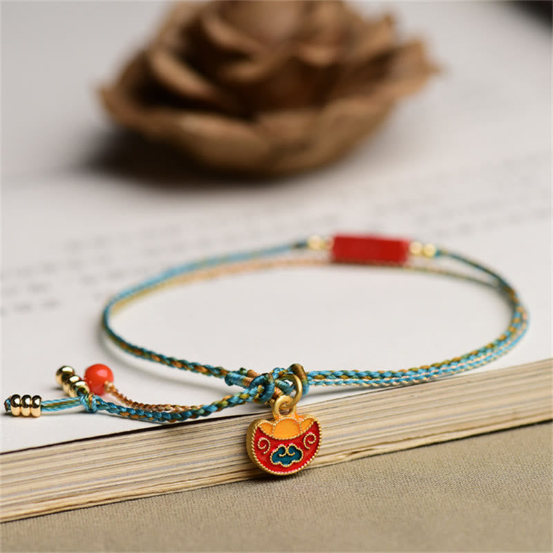 Handmade Cinnabar As One Wishes Blessing Braid Double Layer Bracelet