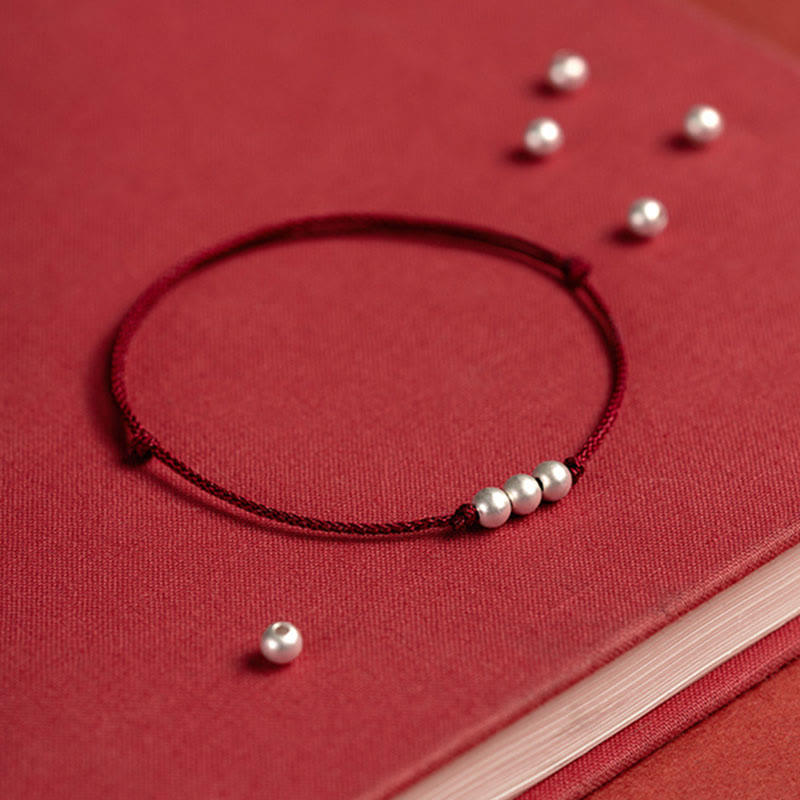 925 Sterling Silver Three Beads Protection String Bracelet Anklet