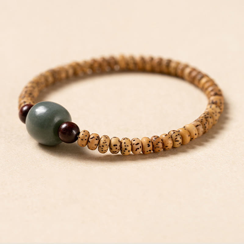Handcrafted Small Leaf Red Sandalwood & Bodhi Seed Elastic Wisdom Bracelet