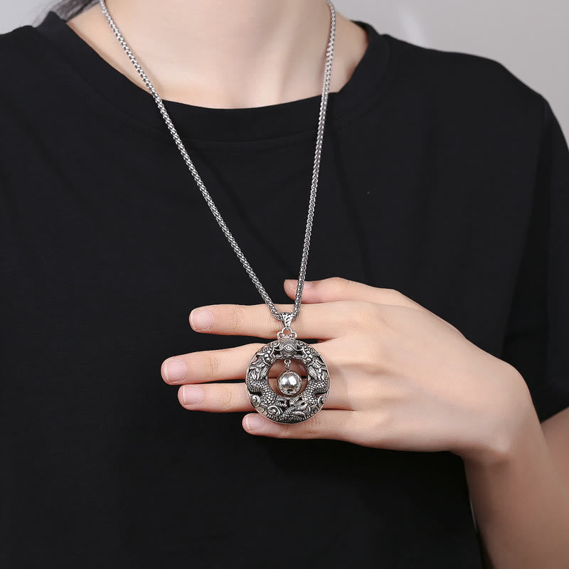 Double Dragon Playing Bead Copper Protection Necklace Pendant