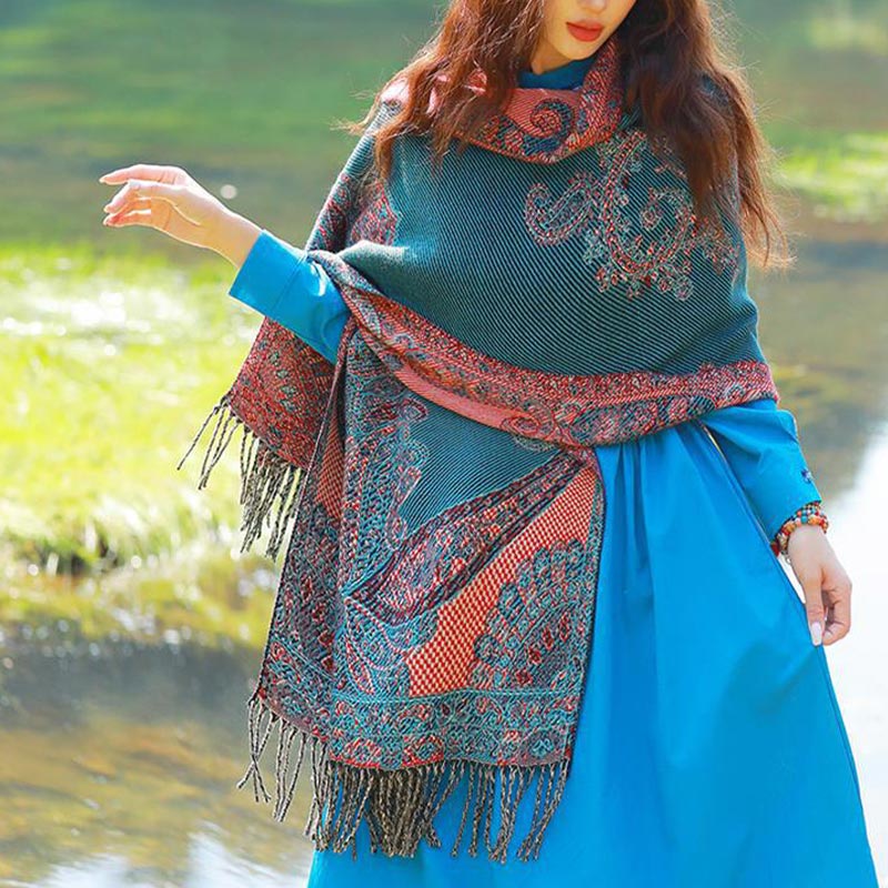 Tibetan Vine Leaves Pattern Design Shawl Cozy Travel Scarf Wrap