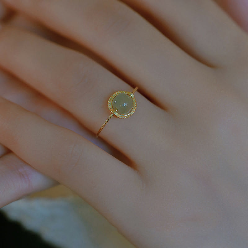 Minimalist 14K Gold Plated Copper Round Jade Adjustable Ring