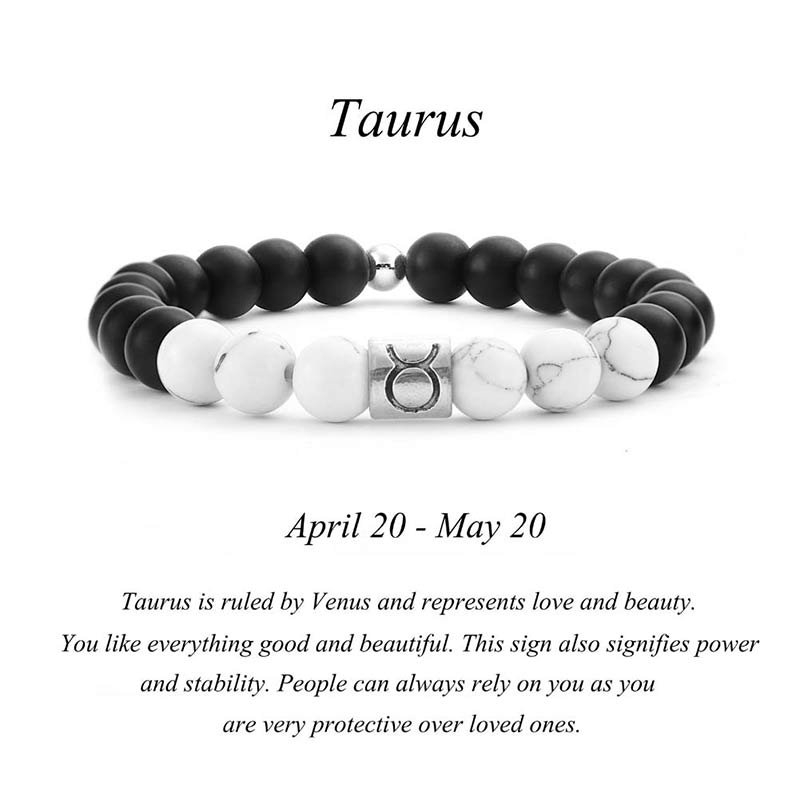 12 Constellations of the Zodiac Natural Frosted Stone White Turquoise Bead Fortune Bracelet