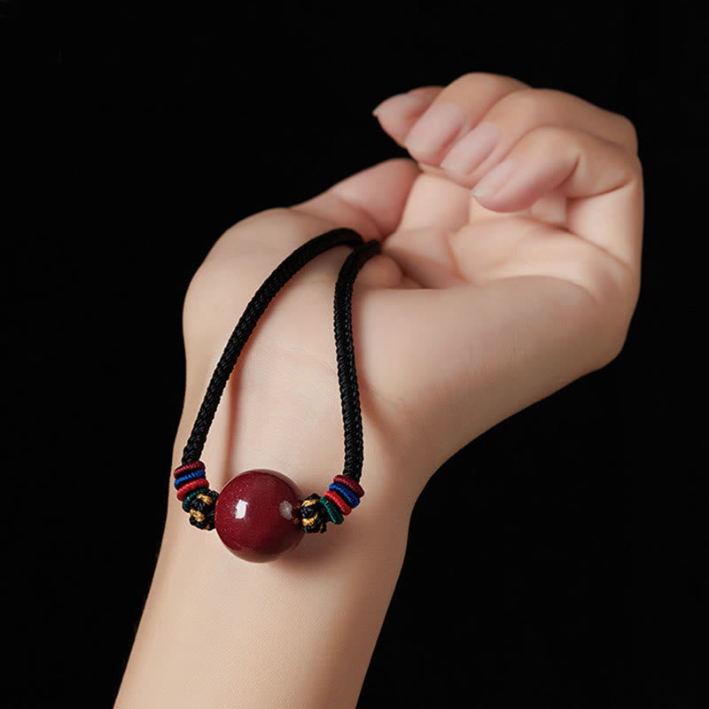 Cinnabar Bead Blessing String Necklace Pendant