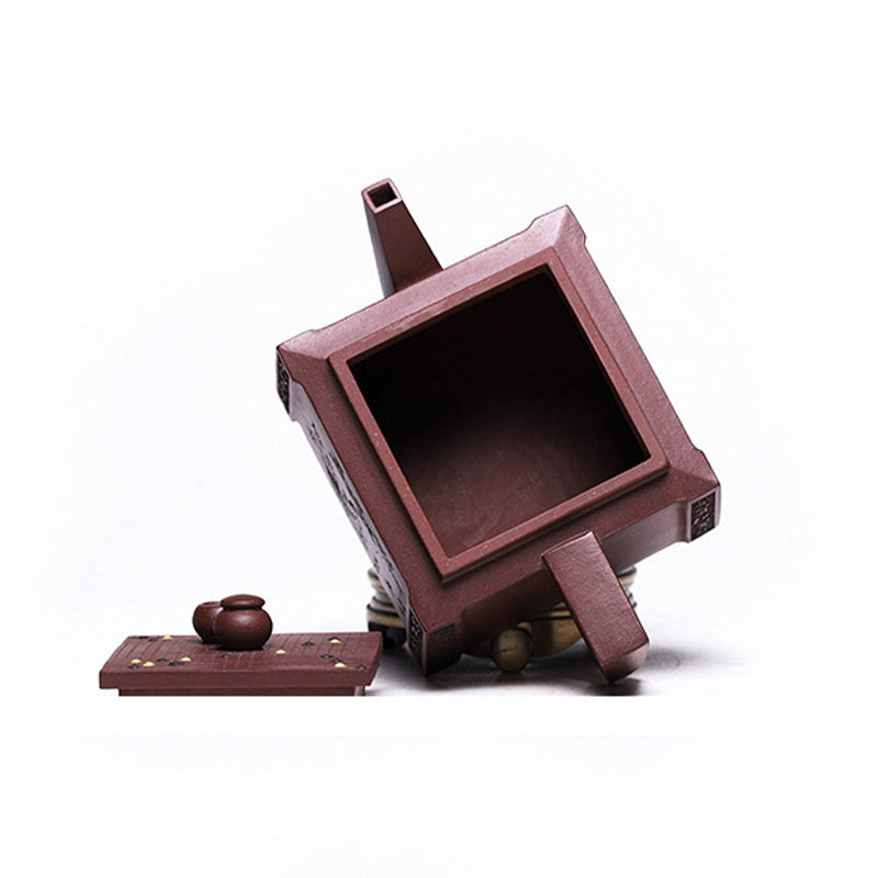 Yixing All Handmade Gomoku Playing Chess Purple Clay Kung Fu Square Teapot 280ml