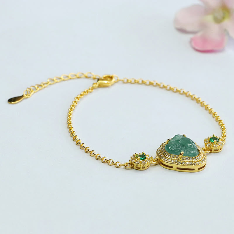 Laughing Buddha Green Jade Zircon Luck Chain Bracelet