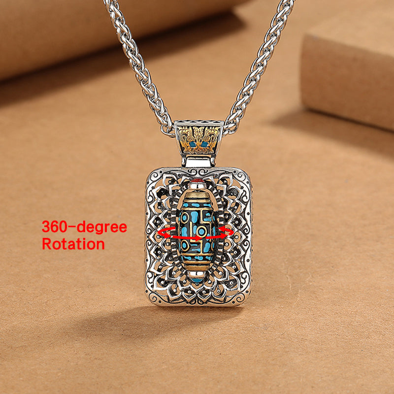 Nine-Eye Dzi Bead Design Copper Healing Rotatable Necklace Pendant