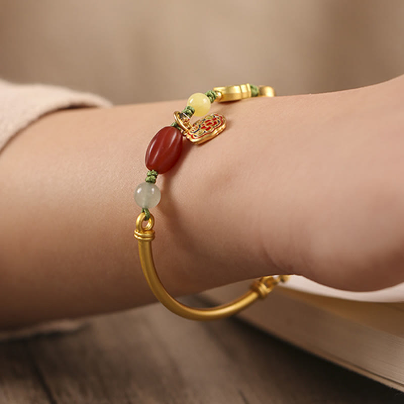 Zeniora Multi-Stone Copper Auspicious Clouds Bracelet with Aventurine, Agate, Amber, Cinnabar