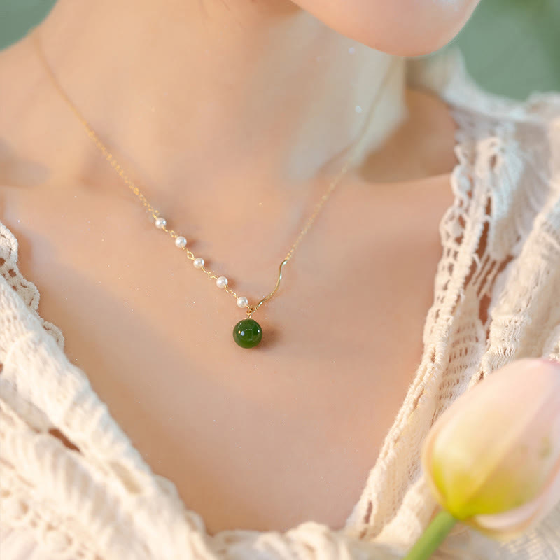 Natural Hetian Jade Pearl Luck Bead Necklace Pendant