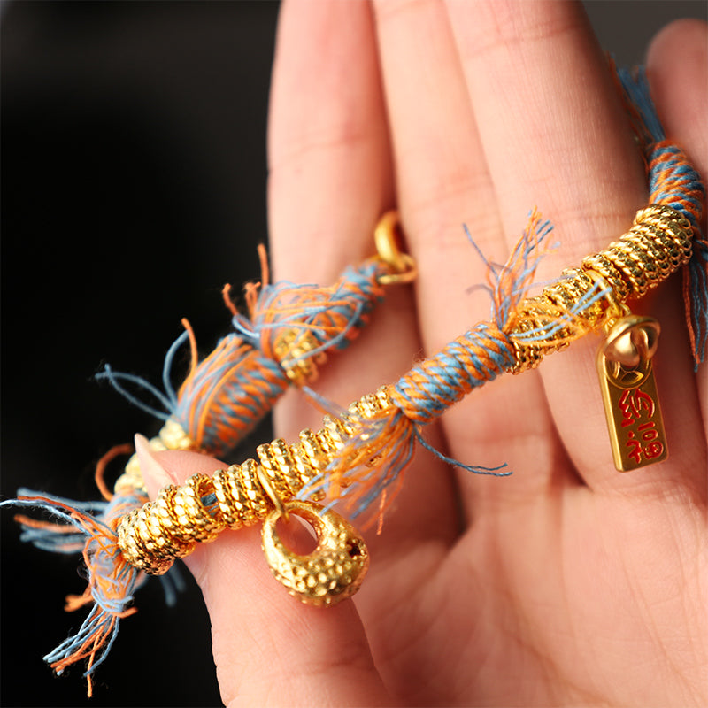 Handmade Tibetan Multicolored Rope Braid Bracelet with Red String & Copper