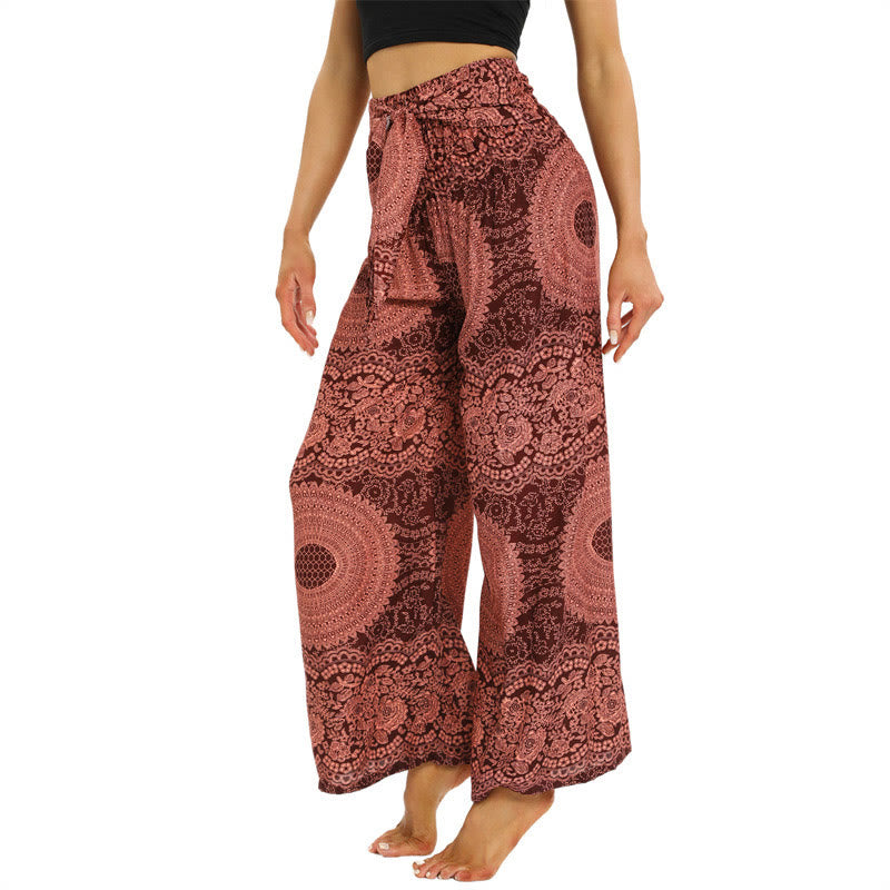 Boho Lace-up Wide Leg Pants Women's Yoga Pants