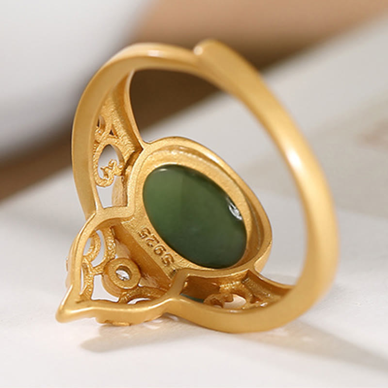 Gourd Cyan Jade Copper Coin Success Luck Adjustable Ring