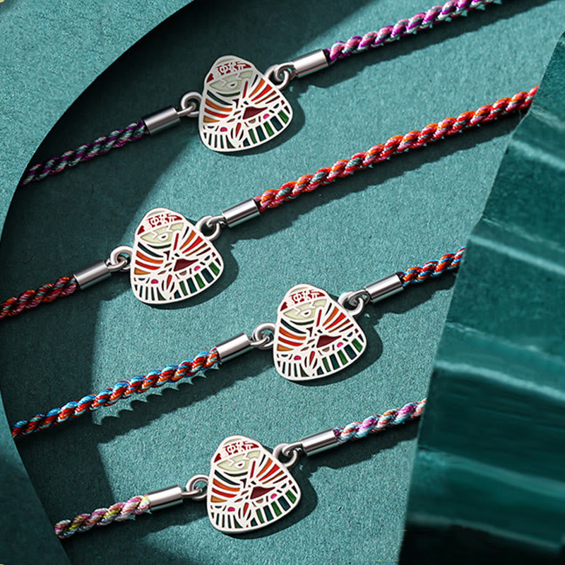Handcrafted 925 Sterling Silver Zongzi Pattern Multicolored Red String Bracelet