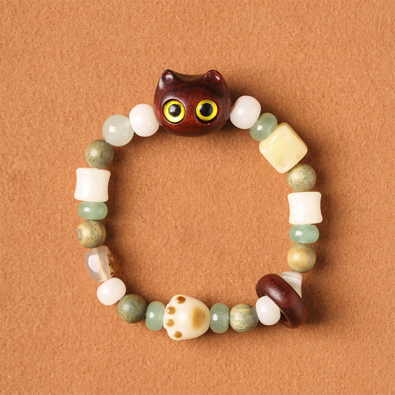 Bodhi Seed Green Sandalwood Ebony Wood Small Leaf Red Sandalwood Cat Head Paw Claw Peace Bracelet