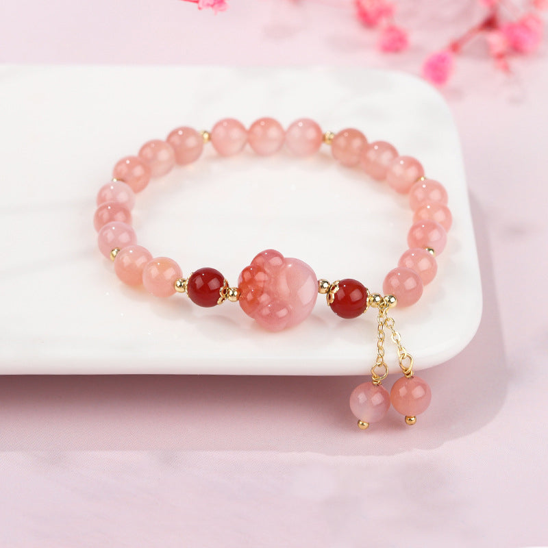 Natural Yanyuan and Red Agate Carved Cat Paw Grounding Bracelet