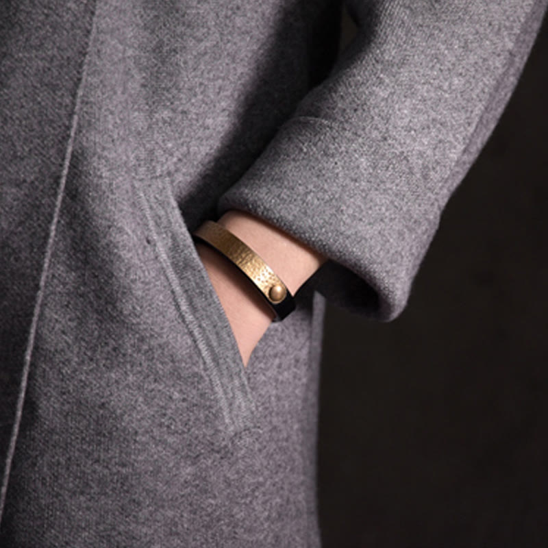 Vintage Handmade Texture Copper Brass Leather Wealth Bracelet Bangle