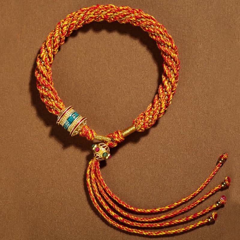 Handmade Tibetan Prayer Wheel & Endless Knot Braided Red String Bracelet