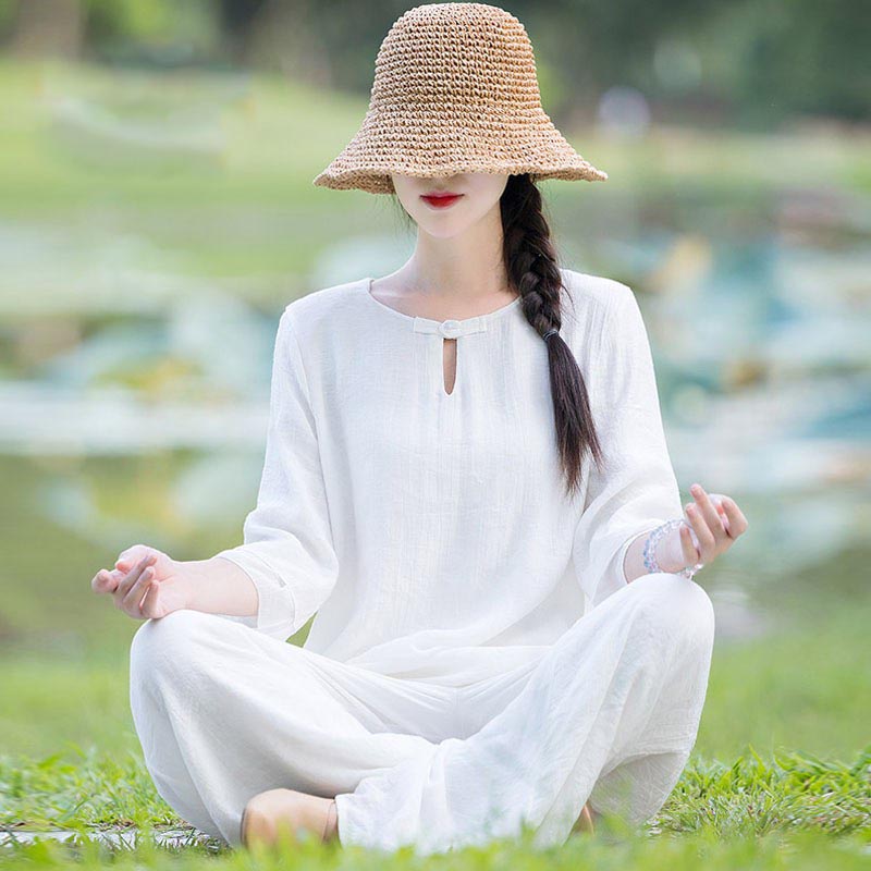 Handcrafted Cotton Linen Relaxed Meditation Tai Chi Two-Piece Set