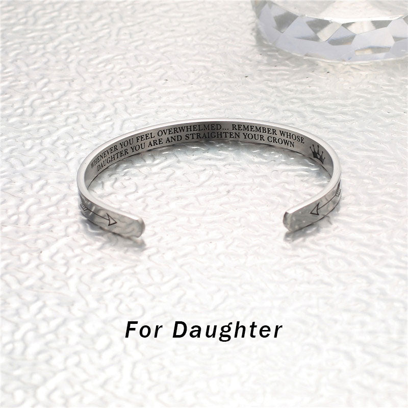 Inspirational Bracelets Personalized Gift for Her Him Engraved Mantra Cuff Bangle Crown Jewelry