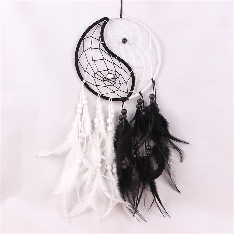 Yin Yang Dream Catcher Circular Net with Feathers Balance Decoration