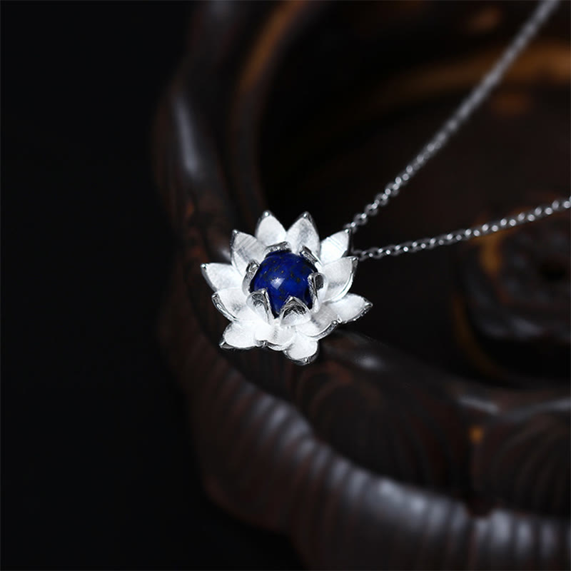 925 Sterling Silver Lazurite Lotus Flower Self Care Necklace Pendant
