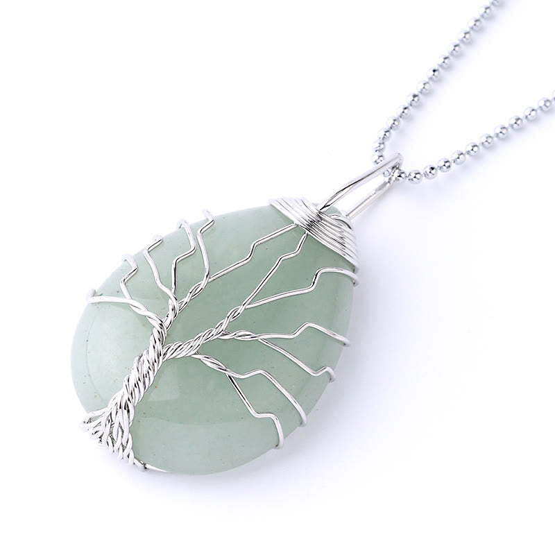 Natural Quartz Crystal Tree Of Life Healing Energy Necklace Pendant
