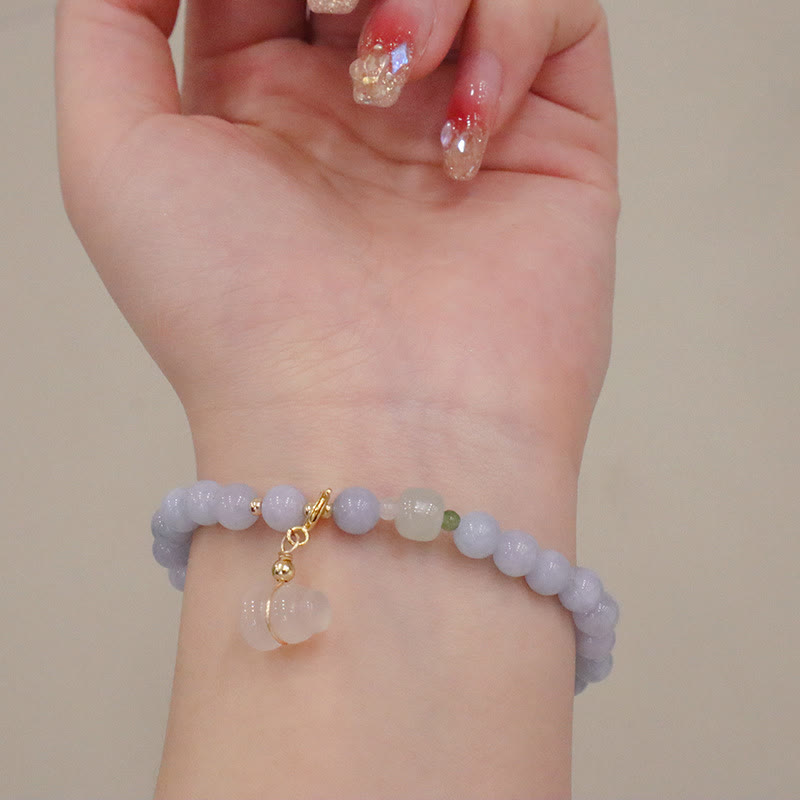Natural Aquamarine & Chalcedony Beaded Charm Bracelet with Pearl & Symbolic Accents