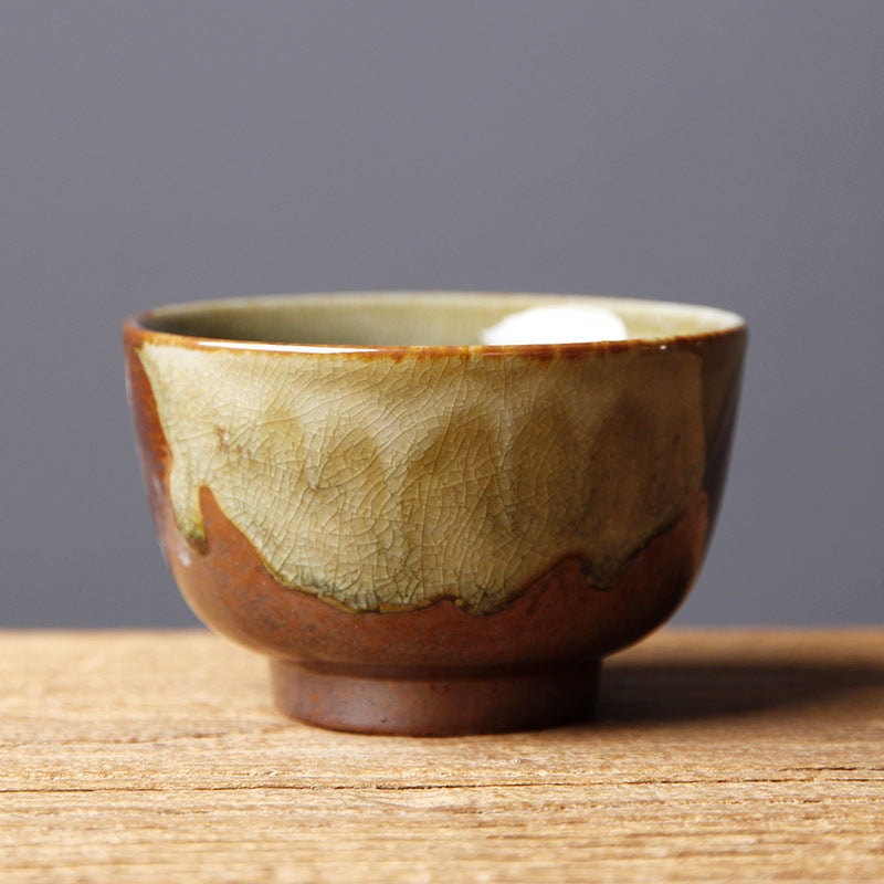 Vintage Brown Beige Kiln Change Ceramic Teacup Kung Fu Tea Cup Bowl