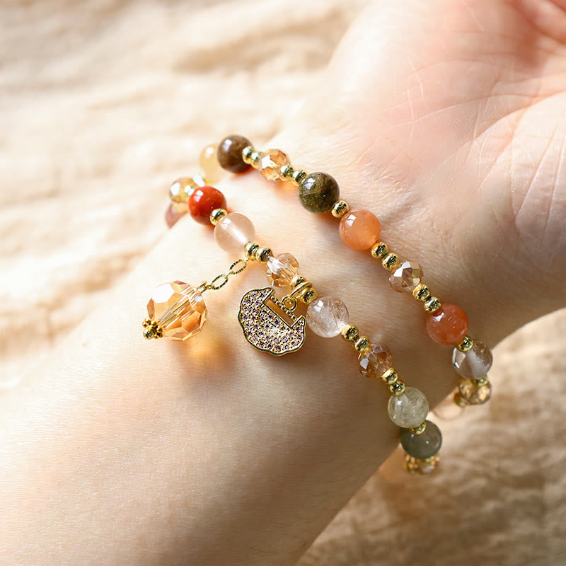 Multi-Tonal Rutilated Quartz Double Wrap Beaded Bracelet