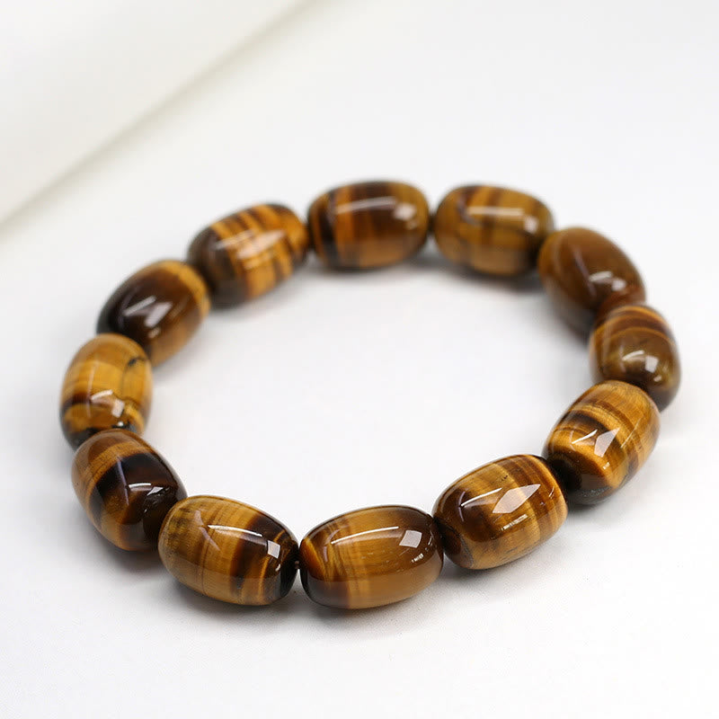 Natural Polished Tiger Eye Barrel Bead Grounding Bracelet