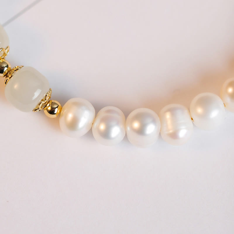 14K Gold Plated Natural Pearl & Hetian Jade Sincerity Bead Chain Bracelet