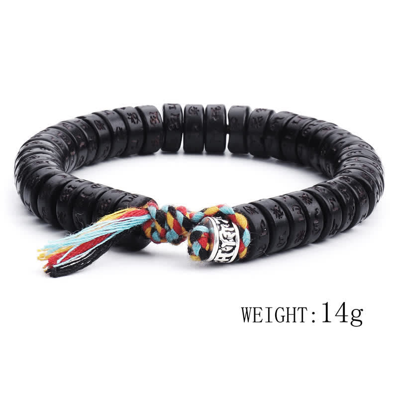 Handmade Engraved Om Mani Padme Hum Coconut Shell Bead Tibetan Bracelet