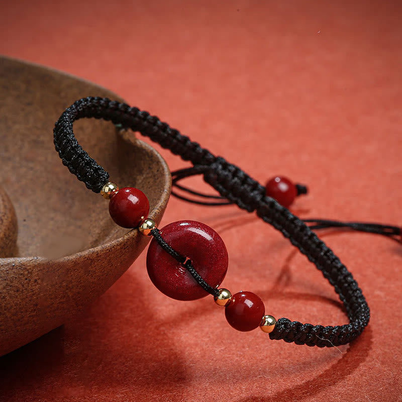 Natural Cinnabar Ping An Kou Adjustable Red String Bracelet