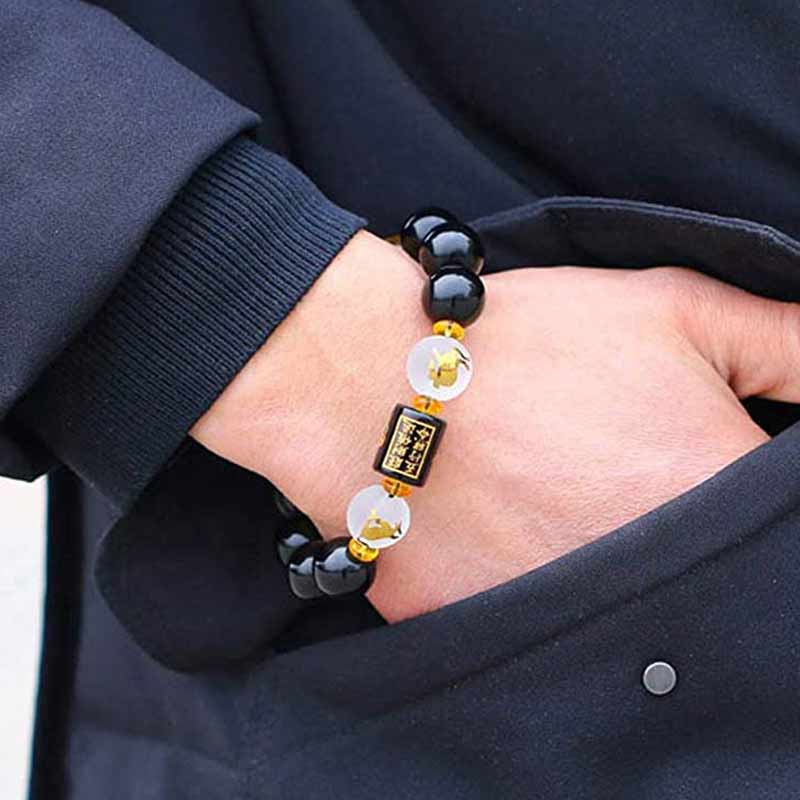 Chinese Zodiac Feng Shui Obsidian Five-Element Wealth Porsperity Bracelet