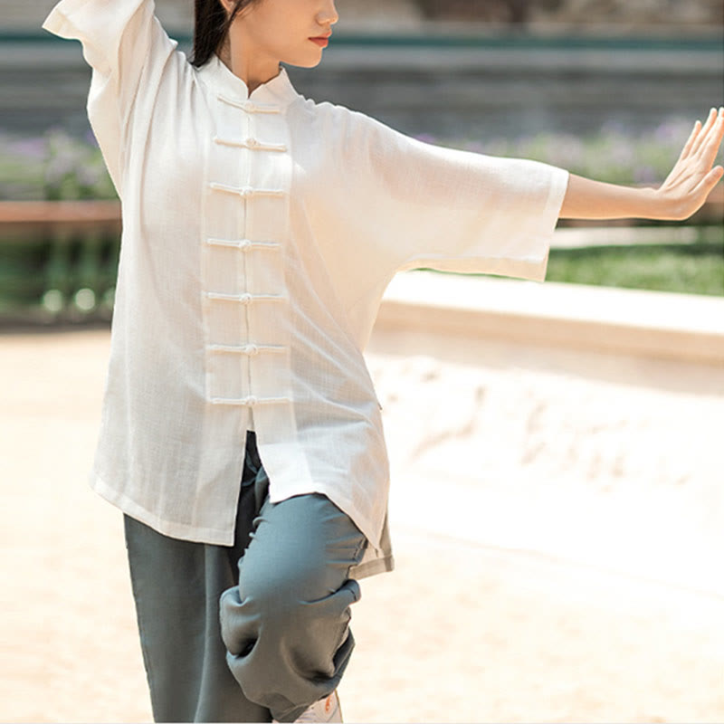 Solid Color Frog-Button Meditation Prayer Spiritual Zen Tai Chi Qigong Practice Unisex Clothing Set