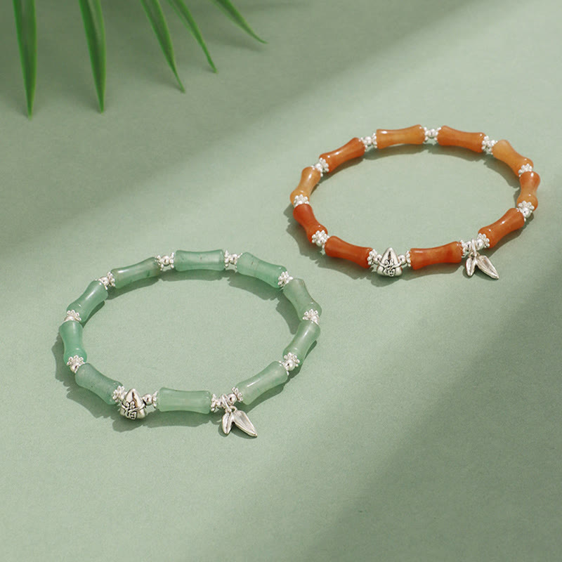 White Jade & Multi-Gemstone Copper Bamboo Fu Character Beaded Bracelet