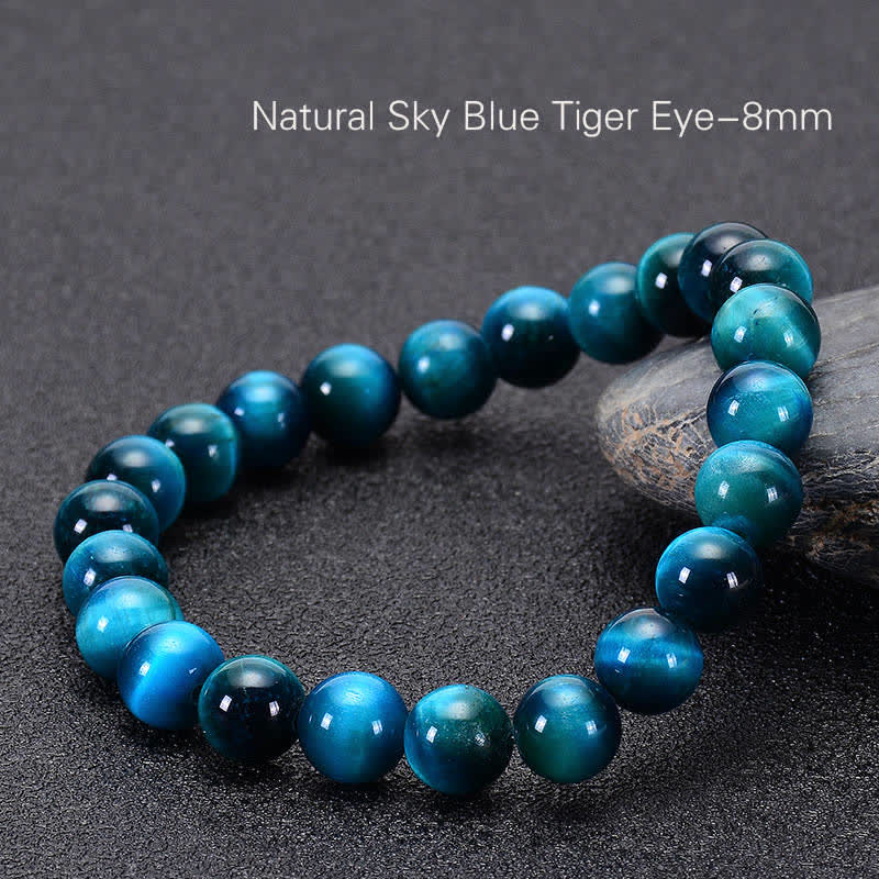 Natural Blue Tiger Eye Round Bead Stone Bracelet