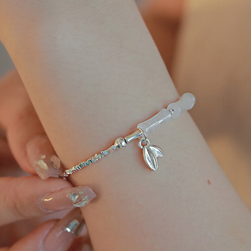 925 Sterling Silver Bamboo Motif Peridot Gemstone Resilience Bracelet
