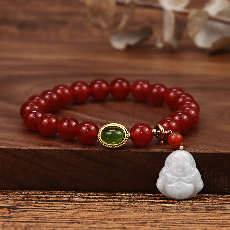 Natural Red Agate Stone Buddha Charm Handmade Bracelet